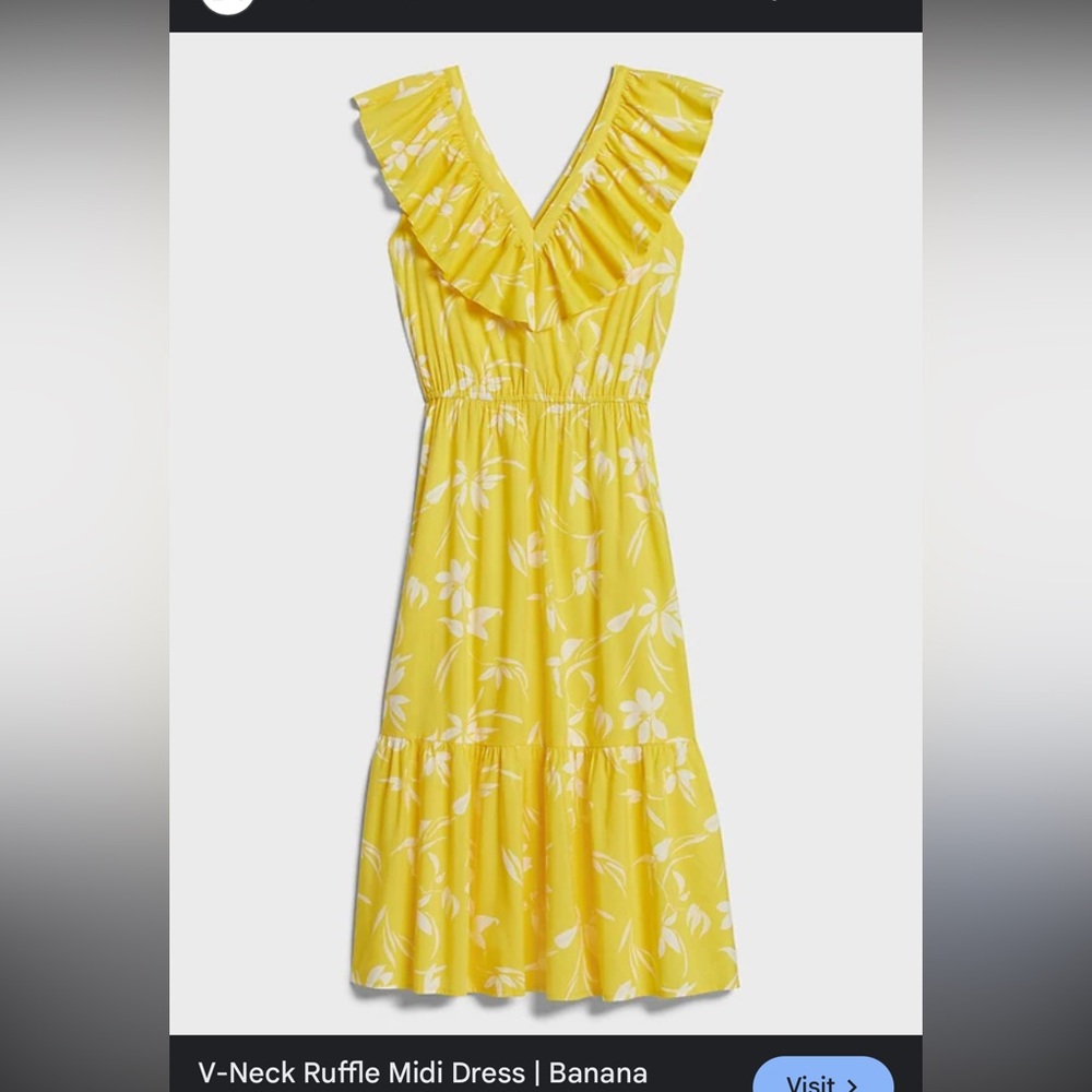 Banana Republic Yellow Floral V-Neck Ruffle Midi Dress